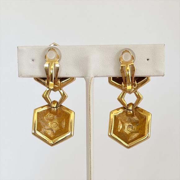 SWAROVSKI Gold and Crystal Octagonal Design Vintage Clip On - Picture 3 of 11